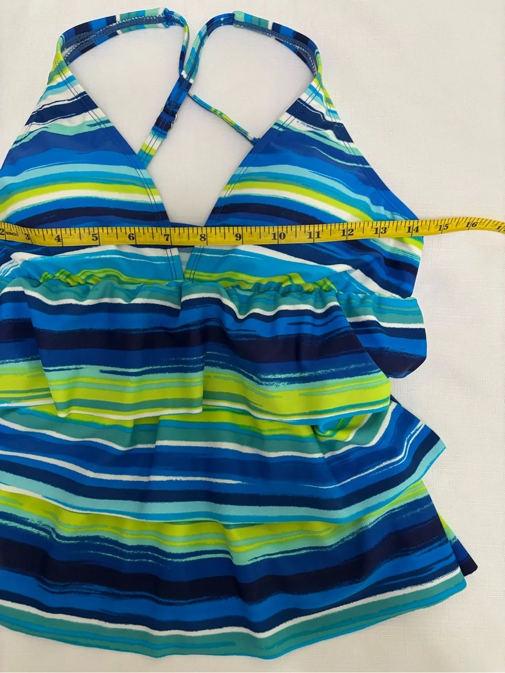 Janzen Blue Green Multicolor Striped Tankini Set Swimsuit Women 8